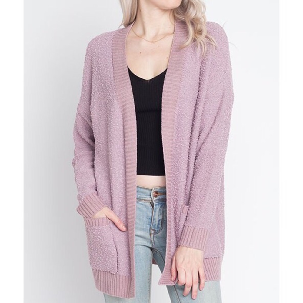 New lilac purple fuzzy cardigan sweater
